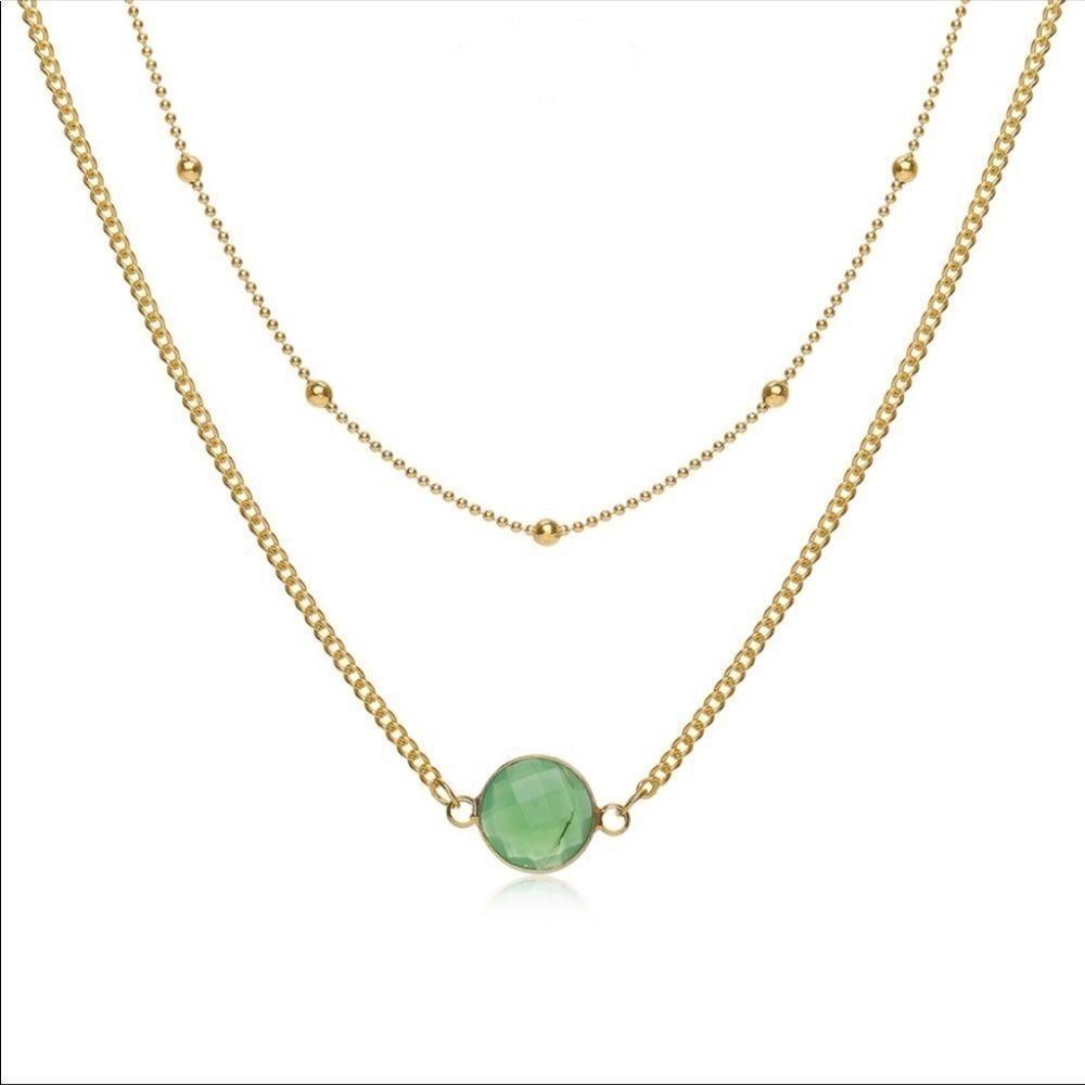 Necklace Double Layered Green stone Zinc Alloy Rhinestone Cutest + Ipsy bag